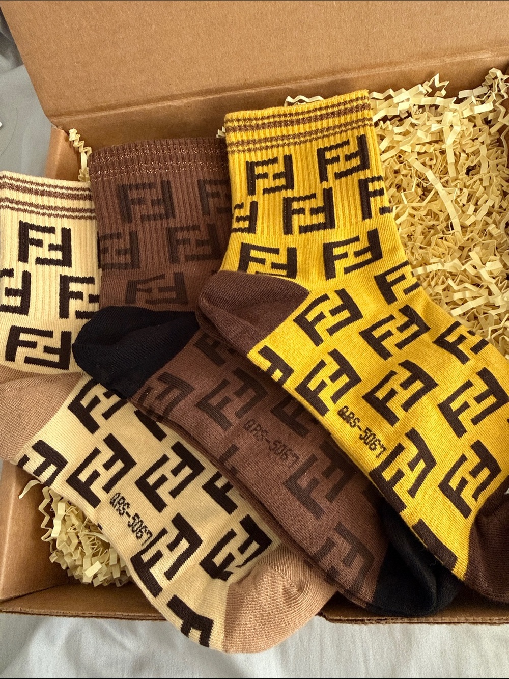 Yellow & Brown Patterned women’s designer Crew Socks